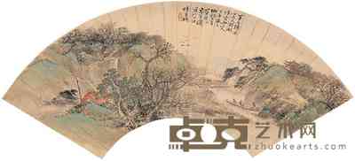 吴石僊 设色山水 扇面 